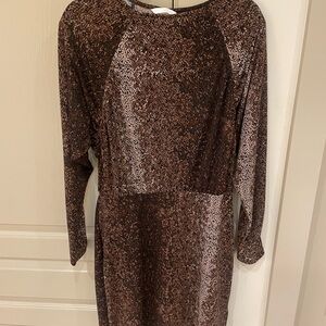 H&M Brown Stretch Mini Dress, Cinched Skirt Part